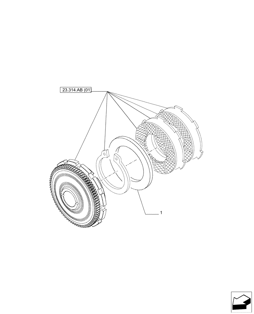 Схема запчастей Case IH PUMA 150 - (23.314.AB[05]) - VAR - 391136, 758011, 758012, 758013, 758014, 758015, 758016, 758017, 758018, 758019, 758020, 758021 - DRIVE HYDRAULIC CLUTCH, SHIM, POWERSHIFT (23) - FOUR WHEEL DRIVE SYSTEM