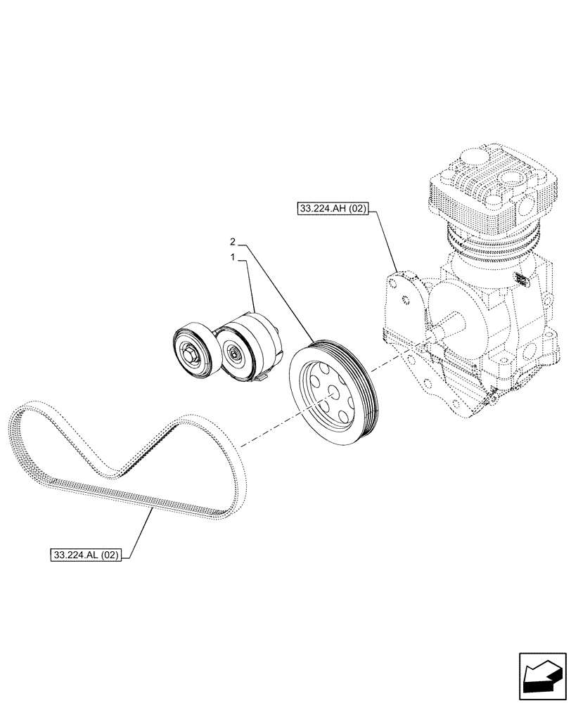 Схема запчастей Case IH PUMA 200 - (33.224.AO[02]) - VAR - 758038, 758039, 758041, 758042, 758043, 758044 - TRAILER, BRAKE, COMPRESSOR, PULLEY (33) - BRAKES & CONTROLS