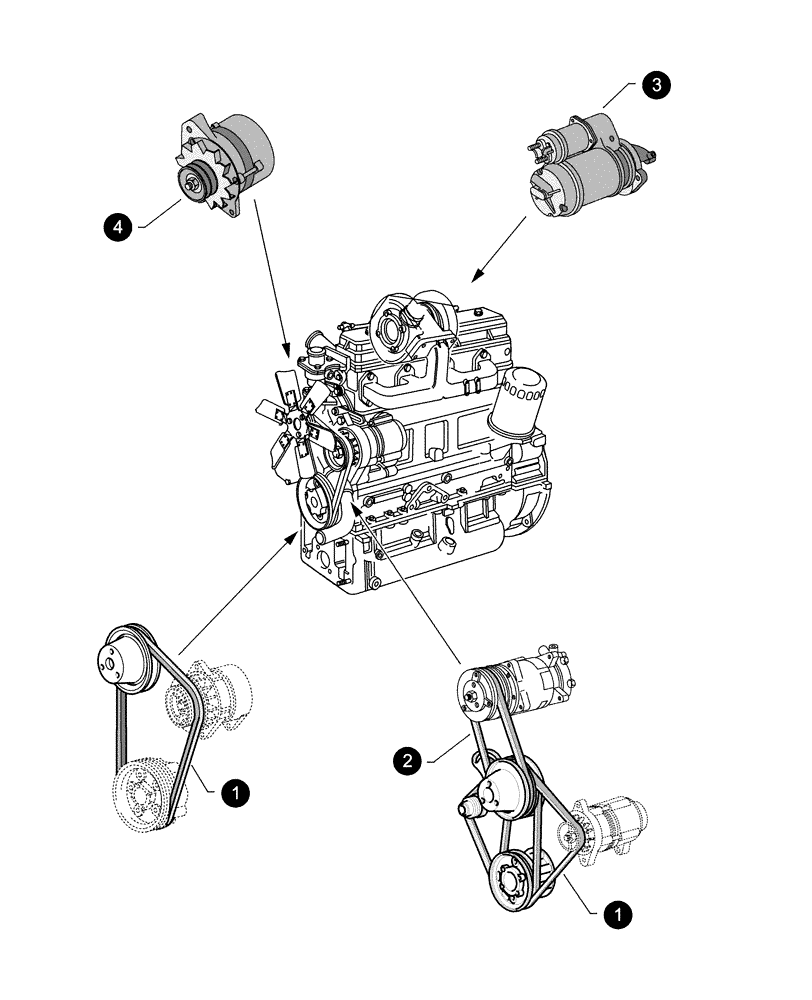 Схема запчастей Case IH JX95 - (0.05.4[02]) - MAINTENANCE PARTS - STARTER MOTOR, ALTERNATOR, BELTS (00) - GENERAL