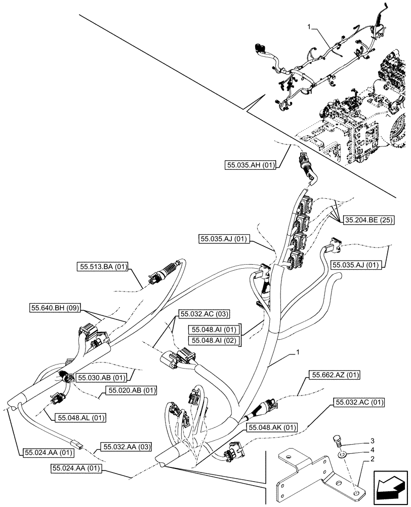 Схема запчастей Case IH PUMA 150 CVT - (55.024.AA[02]) - VAR - 391161, 391374, 758055, 758935 - TRANSMISSION, HARNESS, CVT, W 140 L/MIN AND 120 L/MIN CHARGE PUMP, W EHRS AND ISOBUS (55) - ELECTRICAL SYSTEMS