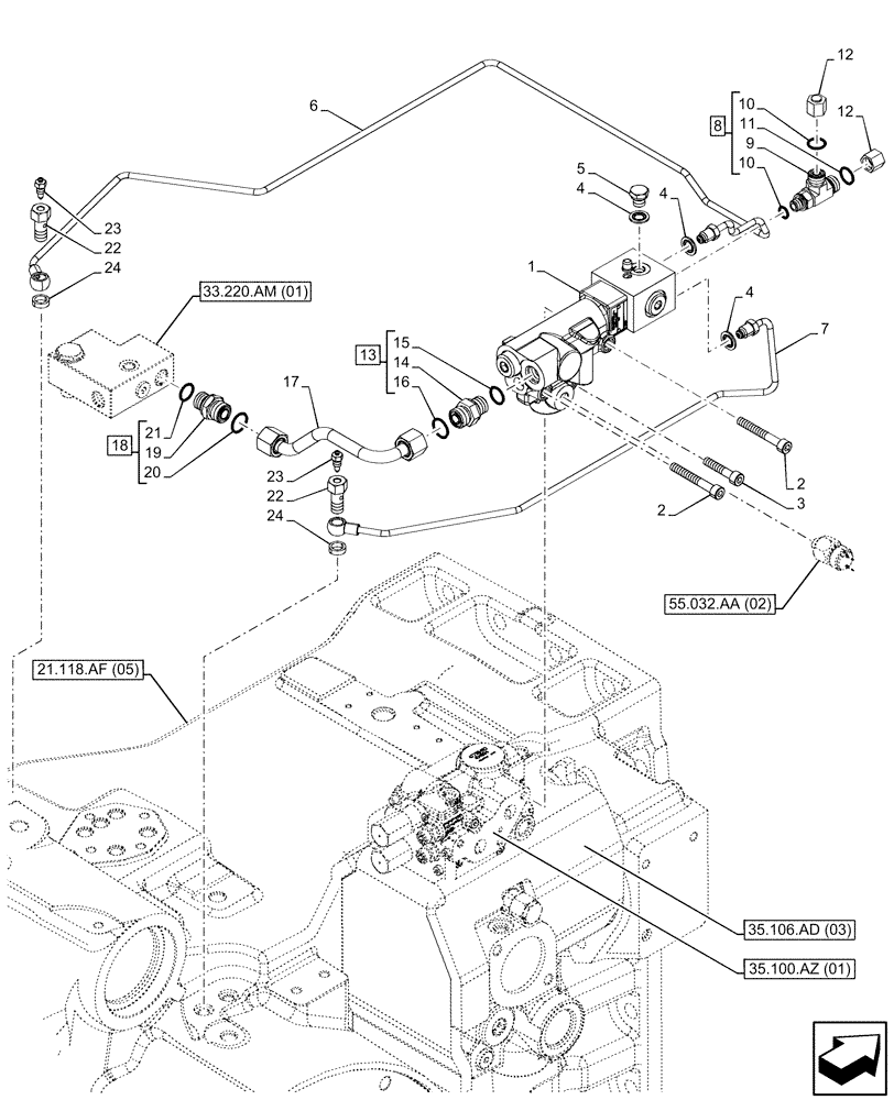 Схема запчастей Case IH PUMA 185 CVT - (33.220.AM[02]) - VAR - 758040, 758042 - HYDRAULIC AND PNEUMATIC TRAILER BRAKE, BRAKE VALVE, ITALY (33) - BRAKES & CONTROLS