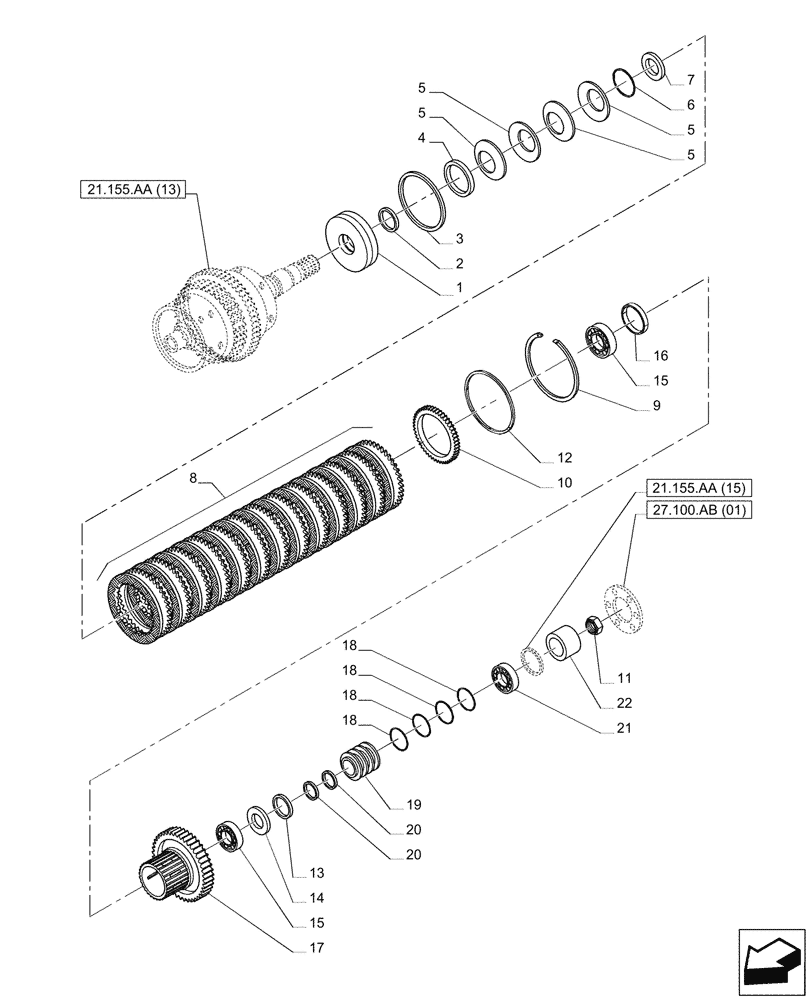 Схема запчастей Case IH PUMA 150 - (21.155.AA[13]) - VAR - 758016, 758017, 758018, 758019, 758020, 758021 - CENTRAL REDUCTION GEAR, CLUTCH (21) - TRANSMISSION