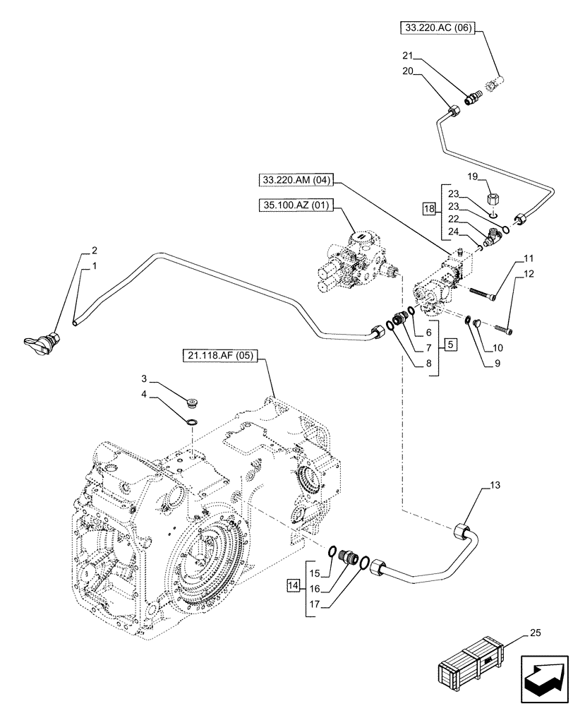 Схема запчастей Case IH PUMA 165 CVT - (33.220.AC[02]) - VAR - 758037, 758039, 758044 - TRAILER BRAKE VALVE, LINE, UNIVERSAL (33) - BRAKES & CONTROLS