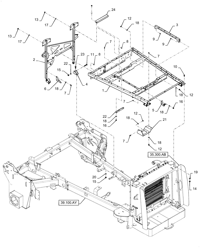 Схема запчастей Case IH WD2304 - (90.100.AU[02]) - CENTER SUPPORT FRAME (90) - PLATFORM, CAB, BODYWORK AND DECALS