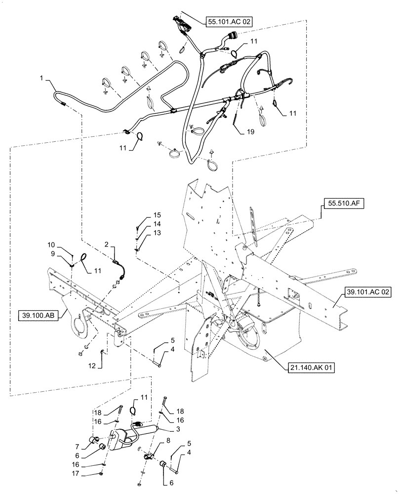 Схема запчастей Case IH 9240 - (55.101.AC[05]) - WIRE HARNESS, FRAME, TRANSMISSION (55) - ELECTRICAL SYSTEMS