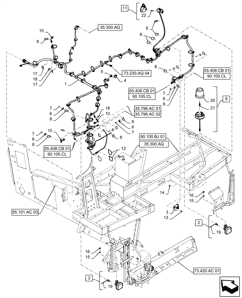 Схема запчастей Case IH 8240 - (55.101.AC[08]) - STRAW HOOD, WIRE HARNESS, REAR (55) - ELECTRICAL SYSTEMS