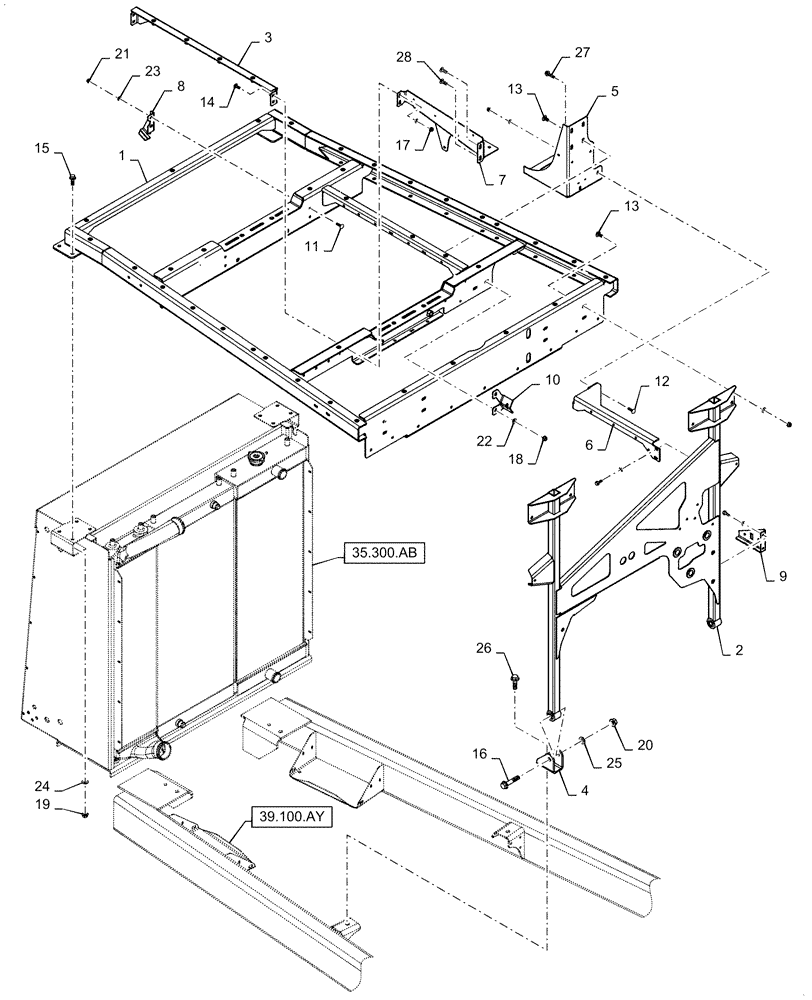 Схема запчастей Case IH WD2504 - (90.100.AU[02]) - CENTER SUPPORT STRUCTURE (90) - PLATFORM, CAB, BODYWORK AND DECALS
