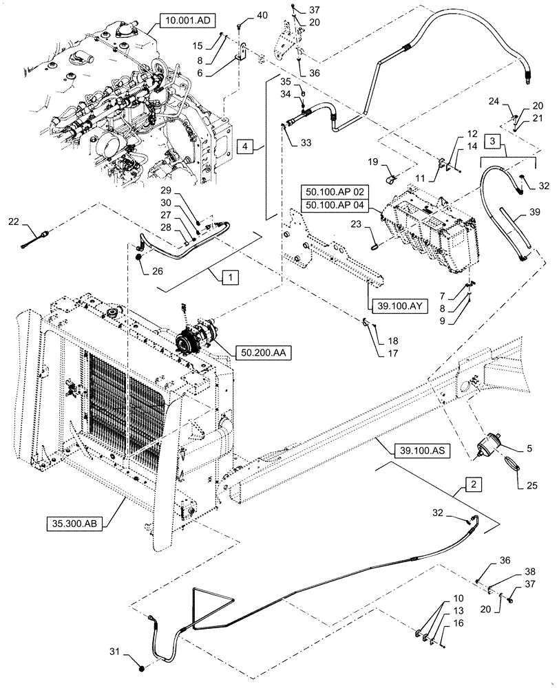 Схема запчастей Case IH WD2304 - (50.200.BY) - A/C & HEATER HOSES (50) - CAB CLIMATE CONTROL