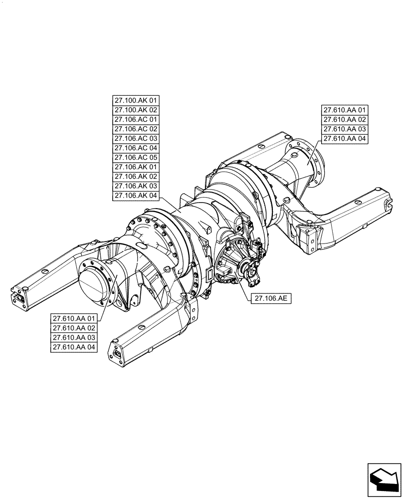 Схема запчастей Case IH QUADTRAC 500 - (27.000.00) - SECTION INDEX - REAR AXLE SYSTEM (27) - REAR AXLE SYSTEM