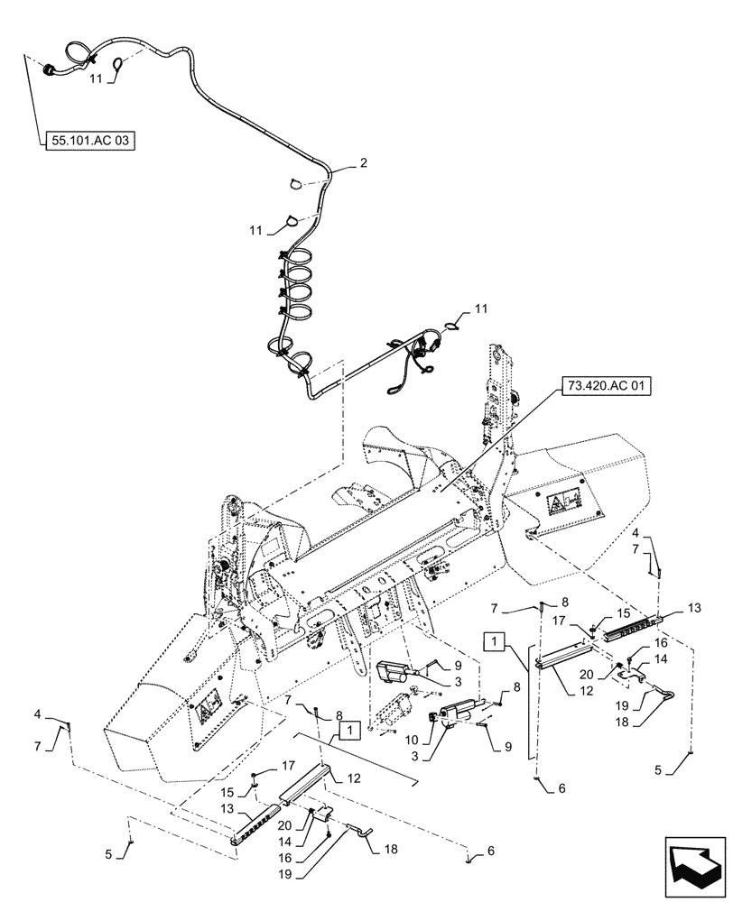 Схема запчастей Case IH 8240 - (55.624.BD[01]) - VAR - 425560, 425561 - WIRE HARNESS, CHAFF SPREADER, ADJUSTER (55) - ELECTRICAL SYSTEMS