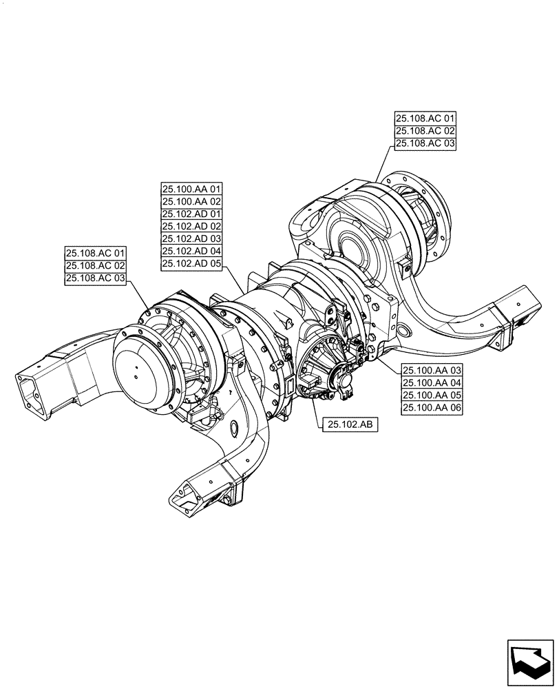 Схема запчастей Case IH QUADTRAC 500 - (25.000.00) - SECTION INDEX - FRONT AXLE SYSTEM (25) - FRONT AXLE SYSTEM