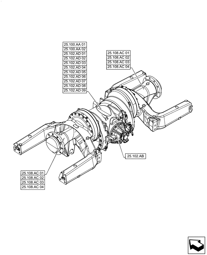 Схема запчастей Case IH QUADTRAC 580 - (25.000.00) - SECTION INDEX - FRONT AXLE SYSTEM (25) - FRONT AXLE SYSTEM