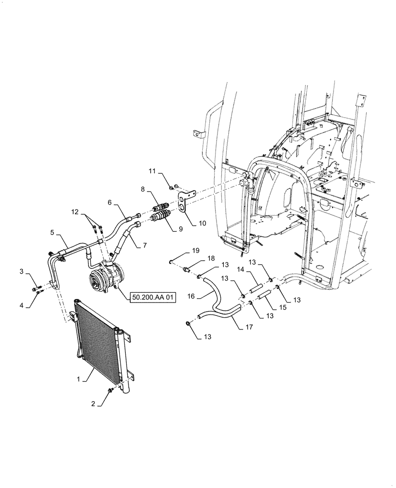 Схема запчастей Case IH FARMALL 35C - (50.200.AB[01]) - AIR CONDITIONER LINE (50) - CAB CLIMATE CONTROL