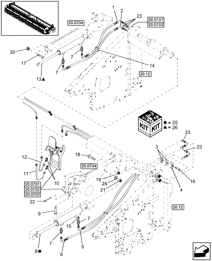 Схема запчастей Case IH 2020 - (20.07.05) - HYDRAULICS, FORE/AFT REEL (35) - HYDRAULIC SYSTEMS