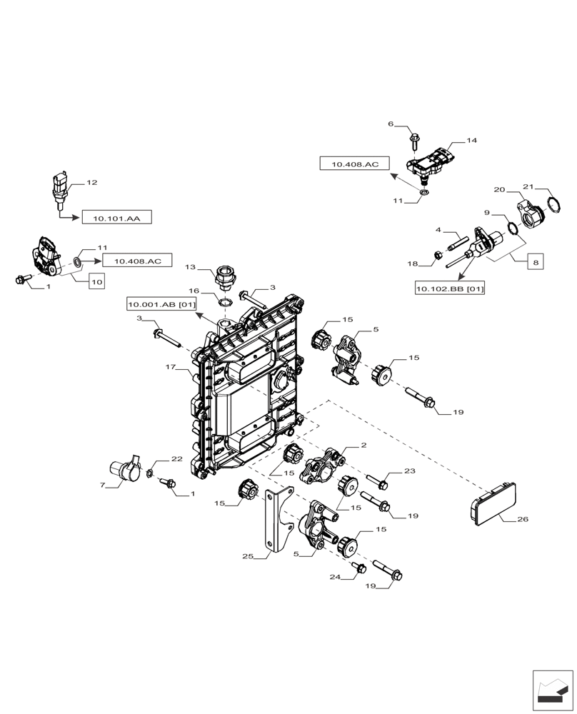 Схема запчастей Case IH F4HFP613B H005 - (55.015.AA) - ELECTRONIC CONTROL UNIT (55) - ELECTRICAL SYSTEMS