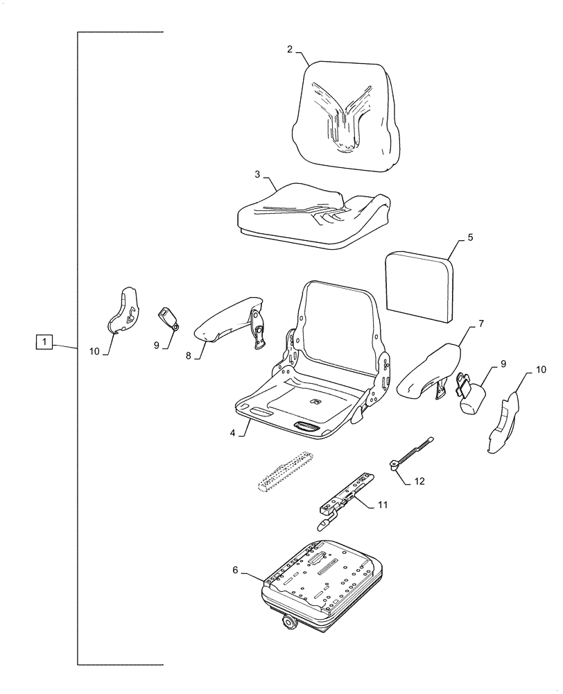 Схема запчастей Case IH FARMALL 40C - (90.120.010) - SEAT (90) - PLATFORM, CAB, BODYWORK AND DECALS