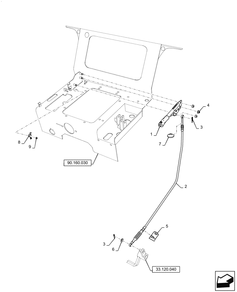 Схема запчастей Case IH FARMALL 40C - (33.110.010) - PARKING BRAKE, LEVER, MECHANICAL TRANSMISSION (33) - BRAKES & CONTROLS