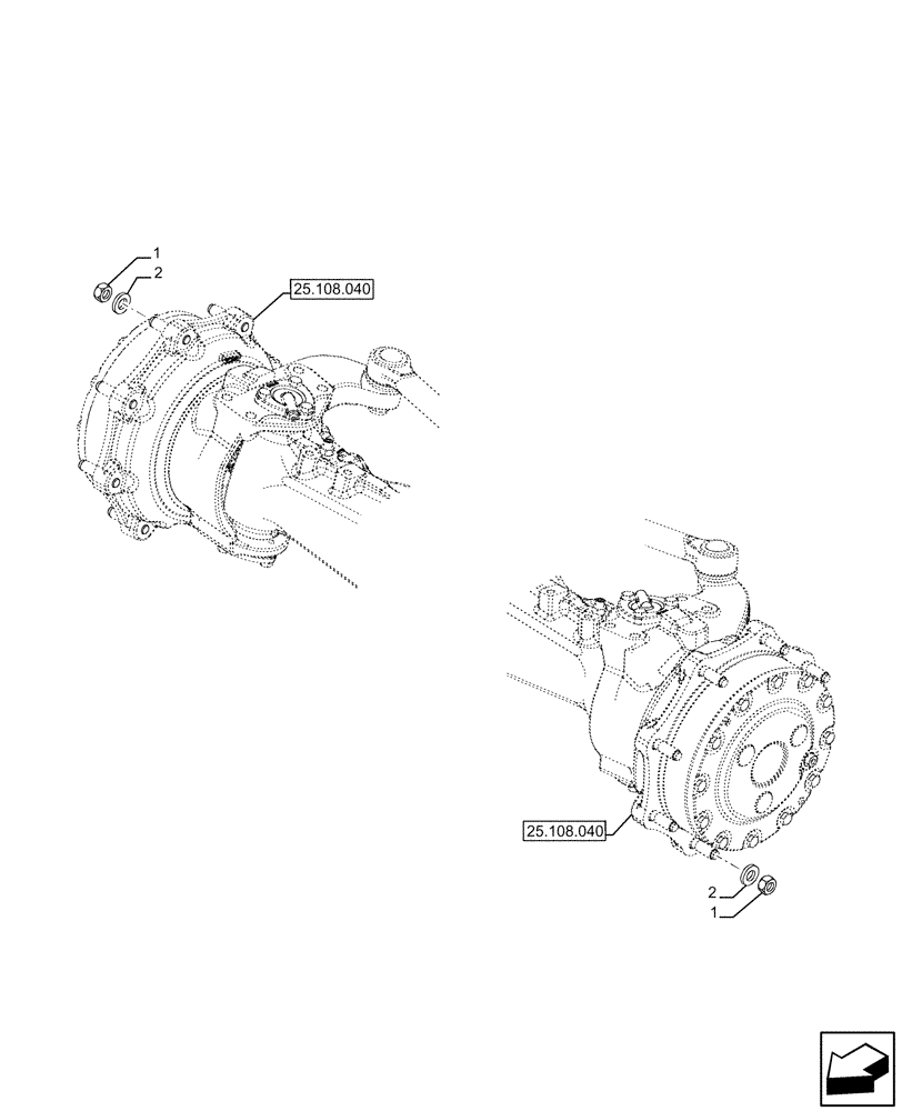 Схема запчастей Case IH FARMALL 110U - (25.108.050) - VAR - 330308, 390399, 758331 - 4WD FRONT AXLE, FIXED (25) - FRONT AXLE SYSTEM