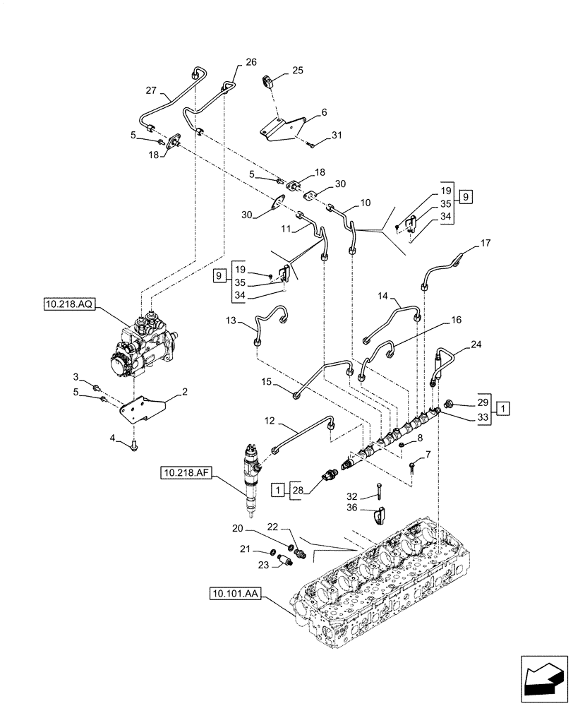 Схема запчастей Case IH F3JFE613B B006 - (10.218.AI) - INJECTOR FUEL LINES (10) - ENGINE