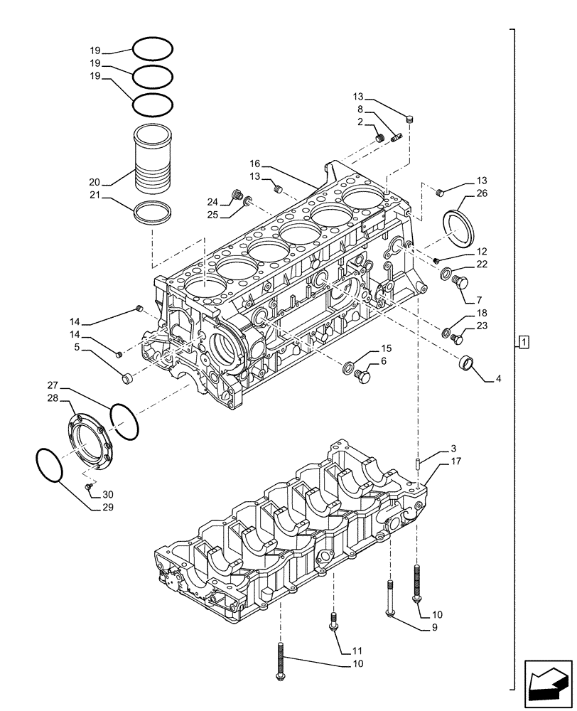 Схема запчастей Case IH F3JFE613A B005 - (10.001.AB) - CRANKCASE (10) - ENGINE