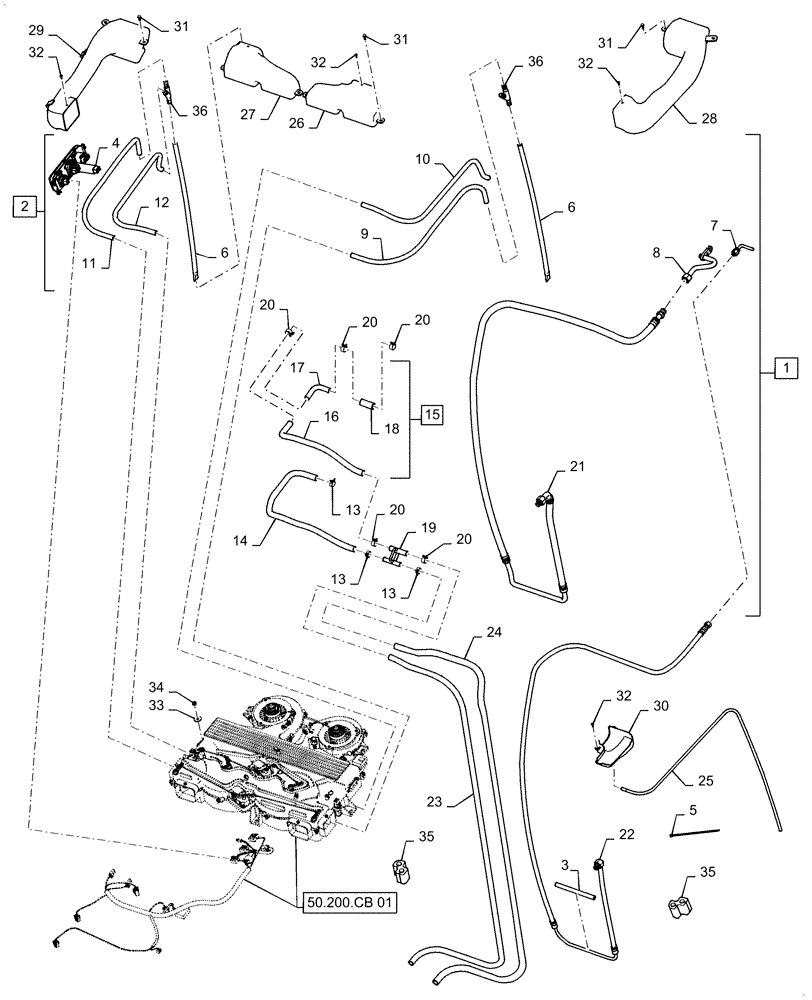Схема запчастей Case IH FARMALL 35C - (50.200.CD[01]) - AIR DUCTS & HOSES, FARMALL 35C, CAB (50) - CAB CLIMATE CONTROL