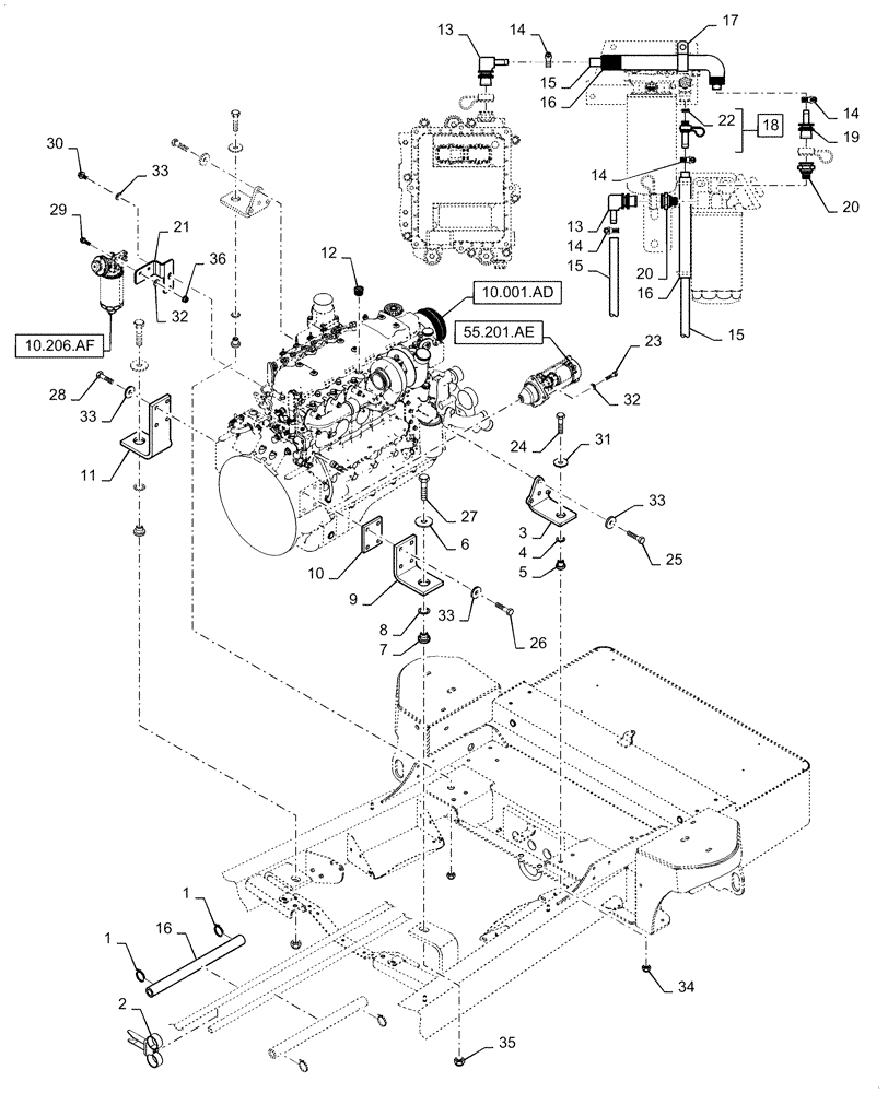 Схема запчастей Case IH WD2304 - (10.001.AK) - ENGINE MOUNT, 6 CYLINDER (10) - ENGINE