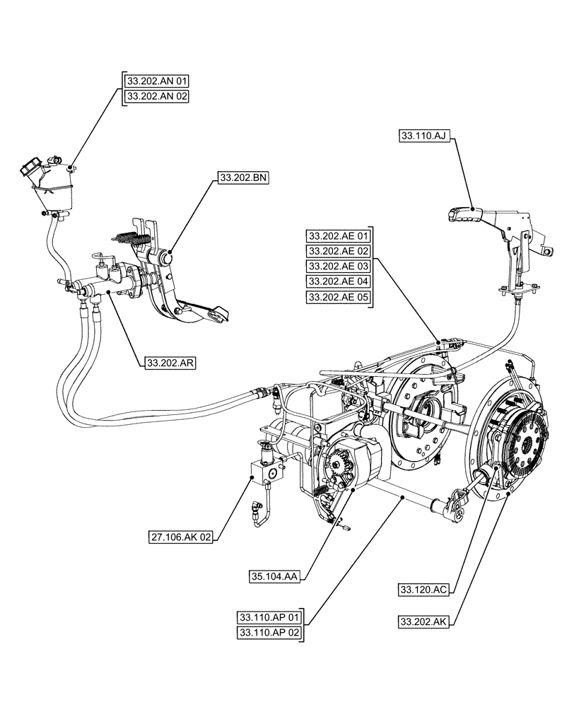 Схема запчастей Case IH FARMALL 130A - (33.000.00) - PICTORIAL INDEX - BRAKES & CONTROLS (33) - BRAKES & CONTROLS