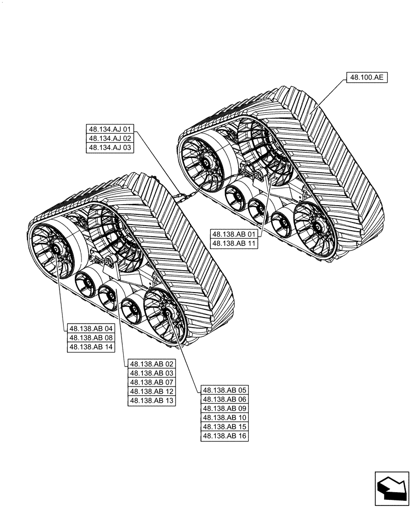 Схема запчастей Case IH QUADTRAC 500 - (00.000.48) - PICTORIAL INDEX - TRACKS & TRACK SUSPENSION (00) - GENERAL & PICTORIAL INDEX
