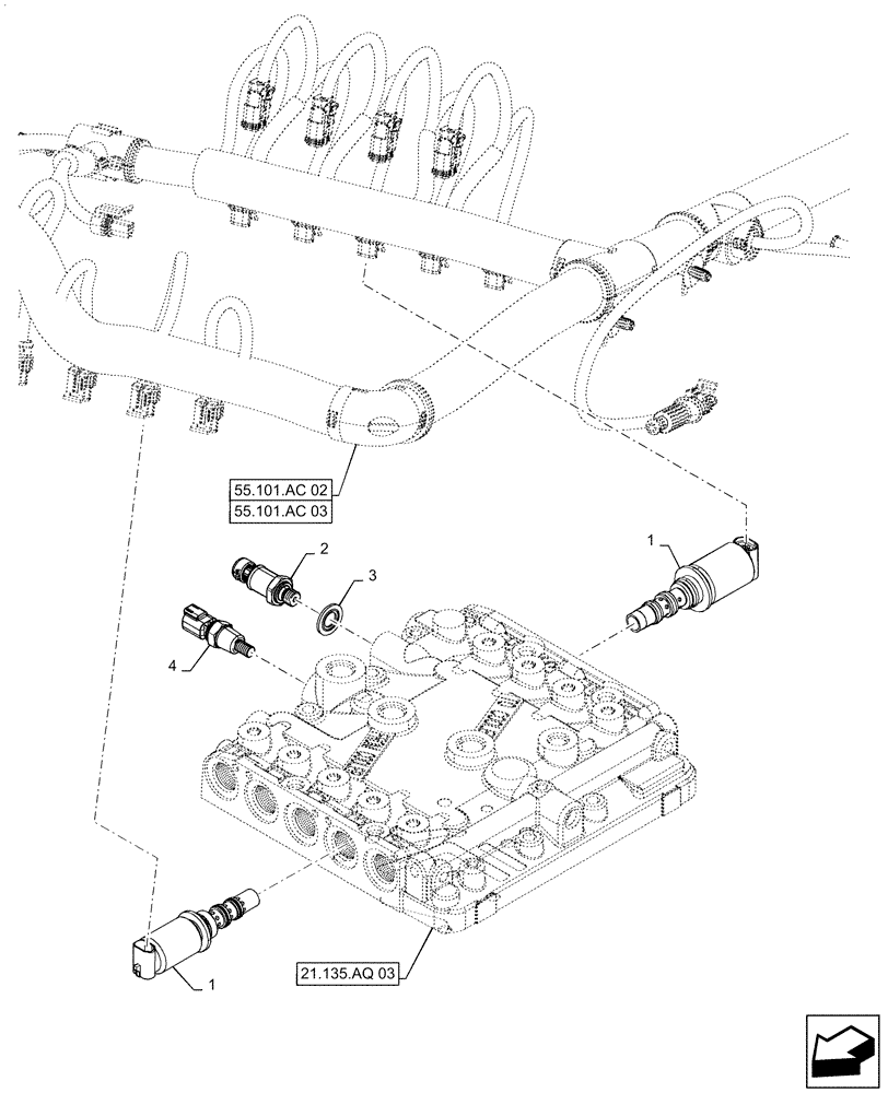 Схема запчастей Case IH MAGNUM 200 - (55.024.AH[01]) - SOLENOID, TRANSMISSION CONTROL VALVE, POWERSHIFT (55) - ELECTRICAL SYSTEMS