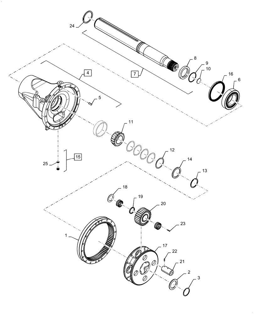 Схема запчастей Case IH STEIGER 420 - (25.108.040[02]) - VAR - 424823, 424824 - AXLE CARRIER ASSY, 425 SERIES, HEAVY DUTY (BTW ZFF308258 - ZGF309433) (25) - FRONT AXLE SYSTEM