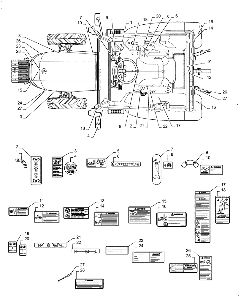 Схема запчастей Case IH FARMALL 35C - (90.108.AC) - SAFETY DECALS (90) - PLATFORM, CAB, BODYWORK AND DECALS
