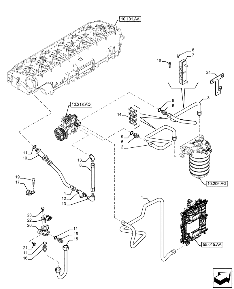 Схема запчастей Case IH F3JFE613A B005 - (10.210.AF) - FUEL LINE (10) - ENGINE