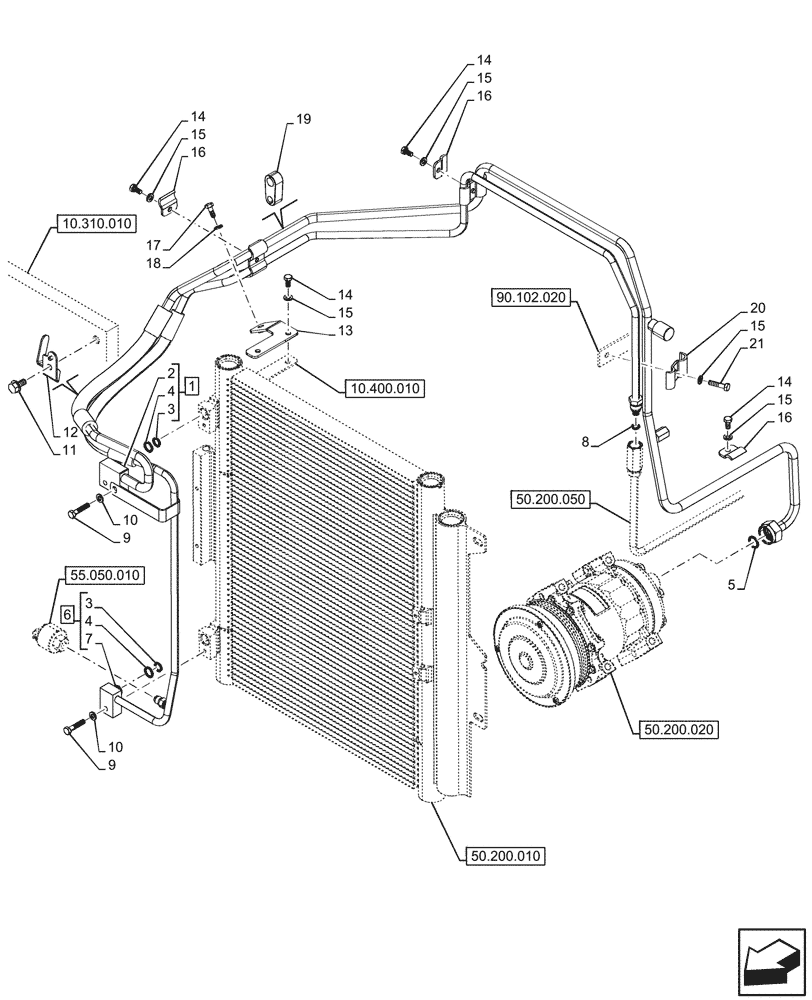 Схема запчастей Case IH OPTUM 300 CVT - (50.200.030) - VAR - 391190, 758000, 759041 - AIR CONDITIONING, LINE (50) - CAB CLIMATE CONTROL