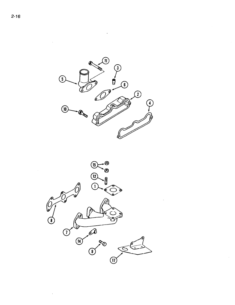 Схема запчастей Case IH 1120 - (2-16) - INTAKE AND EXHAUST MANIFOLD (02) - ENGINE