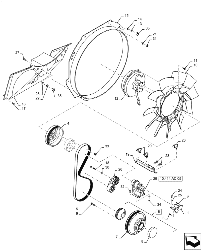 Схема запчастей Case IH MAGNUM 280 - (10.414.AC[04]) - VAR - 330813, 330847, 429283, 429355 - FAN, ENGINE, FRONT PTO READY (10) - ENGINE