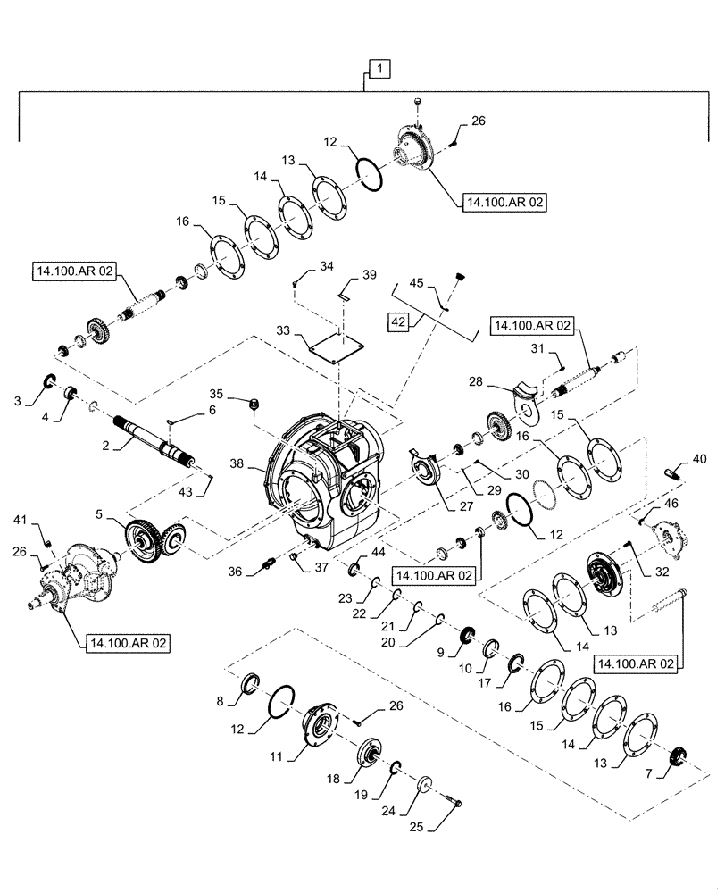 Схема запчастей Case IH 7140 - (14.100.AR[01]) - PTO TRANSMISSION GEAR (14) - MAIN GEARBOX & DRIVE
