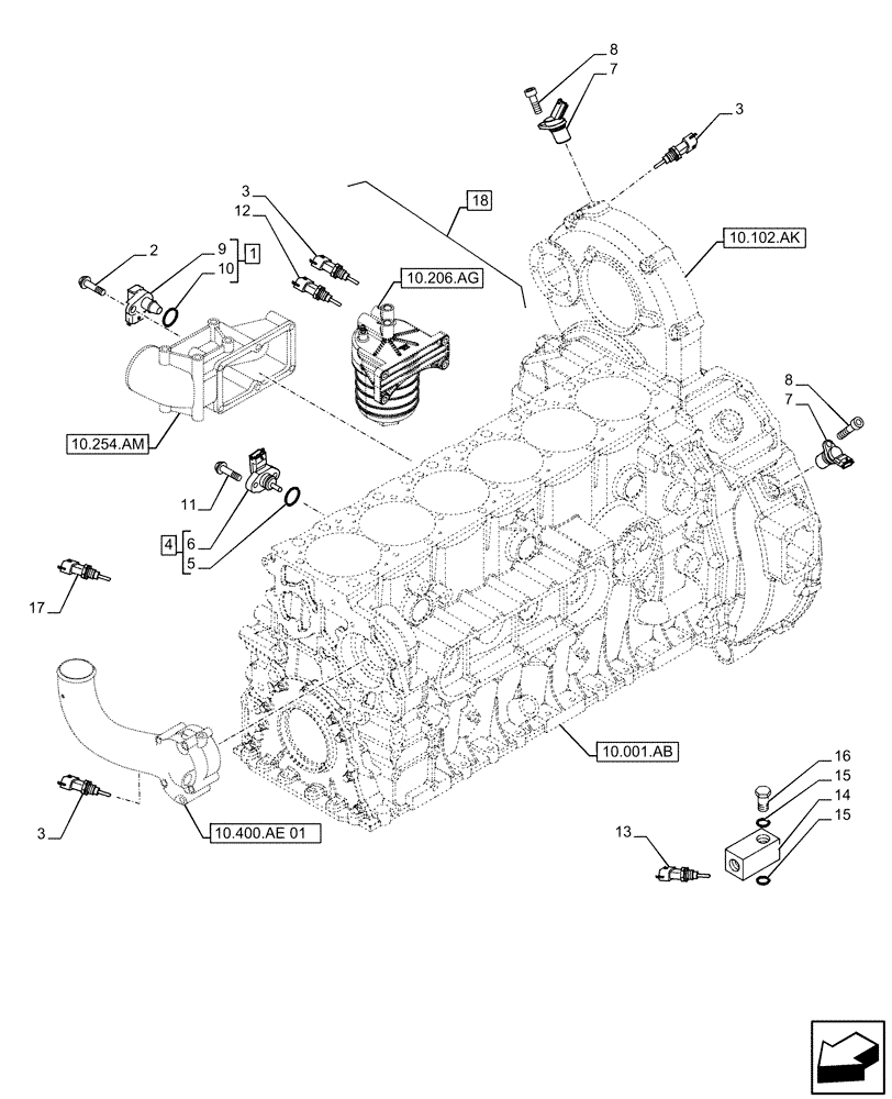 Схема запчастей Case IH F2CFE613C B041 - (55.015.AC) - ENGINE, SENSOR (55) - ELECTRICAL SYSTEMS