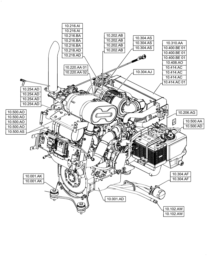 Схема запчастей Case IH TR310 - (10.000.00) - PICTORIAL INDEX - ENGINE (10) - ENGINE