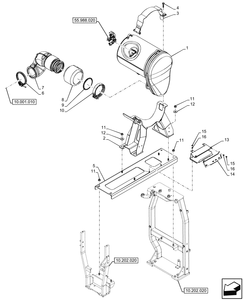 Схема запчастей Case IH OPTUM 300 CVT - (10.500.020) - VAR - 391130, 758000, 759041 - EXHAUST SYSTEM, DIESEL OXIDATION CATALYST (10) - ENGINE