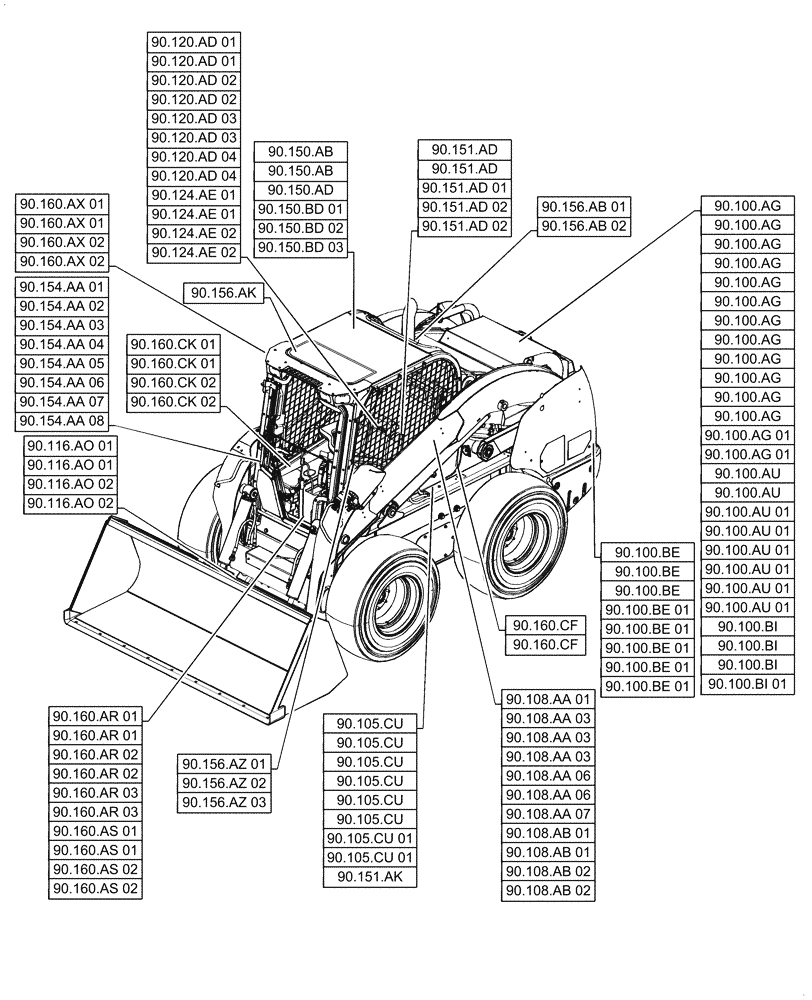 Схема запчастей Case IH TV380 - (00.000.90) - PICTORIAL INDEX - PLATFORM, CAB, BODYWORK AND DECALS (00) - GENERAL & PICTORIAL INDEX
