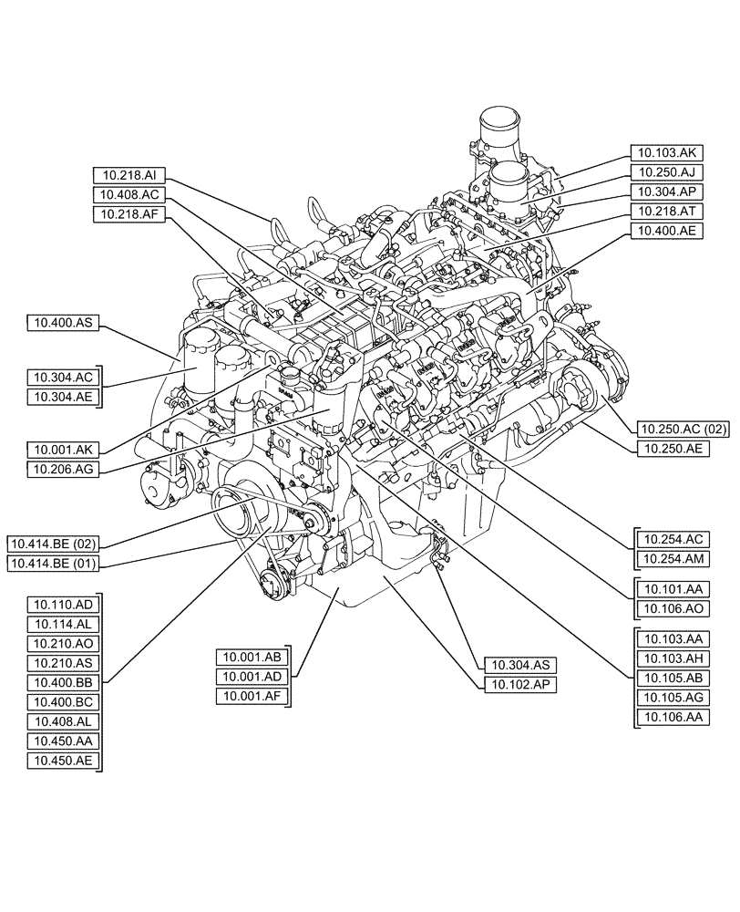 Схема запчастей Case IH FVAE2884X B200 - (00.000.10) - PICTORIAL INDEX - ENGINE (00) - GENERAL & PICTORIAL INDEX