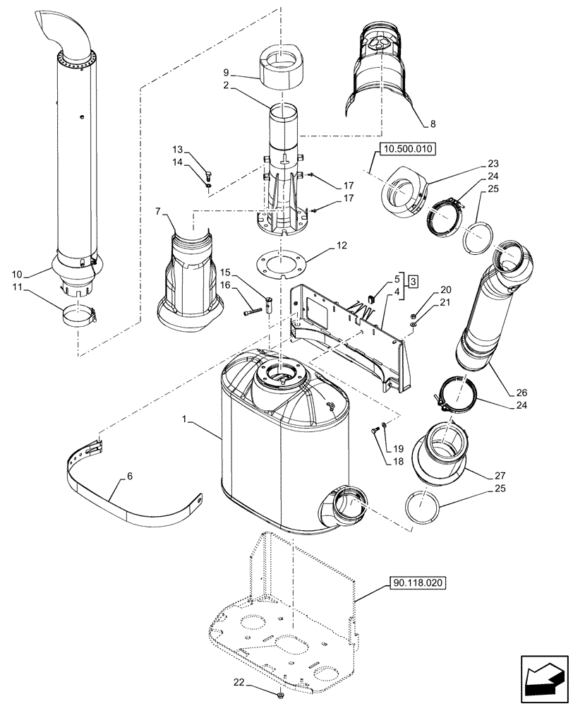 Схема запчастей Case IH OPTUM 270 CVT - (10.500.030) - VAR - 391130, 758000, 759041 - EXHAUST TUBE (10) - ENGINE