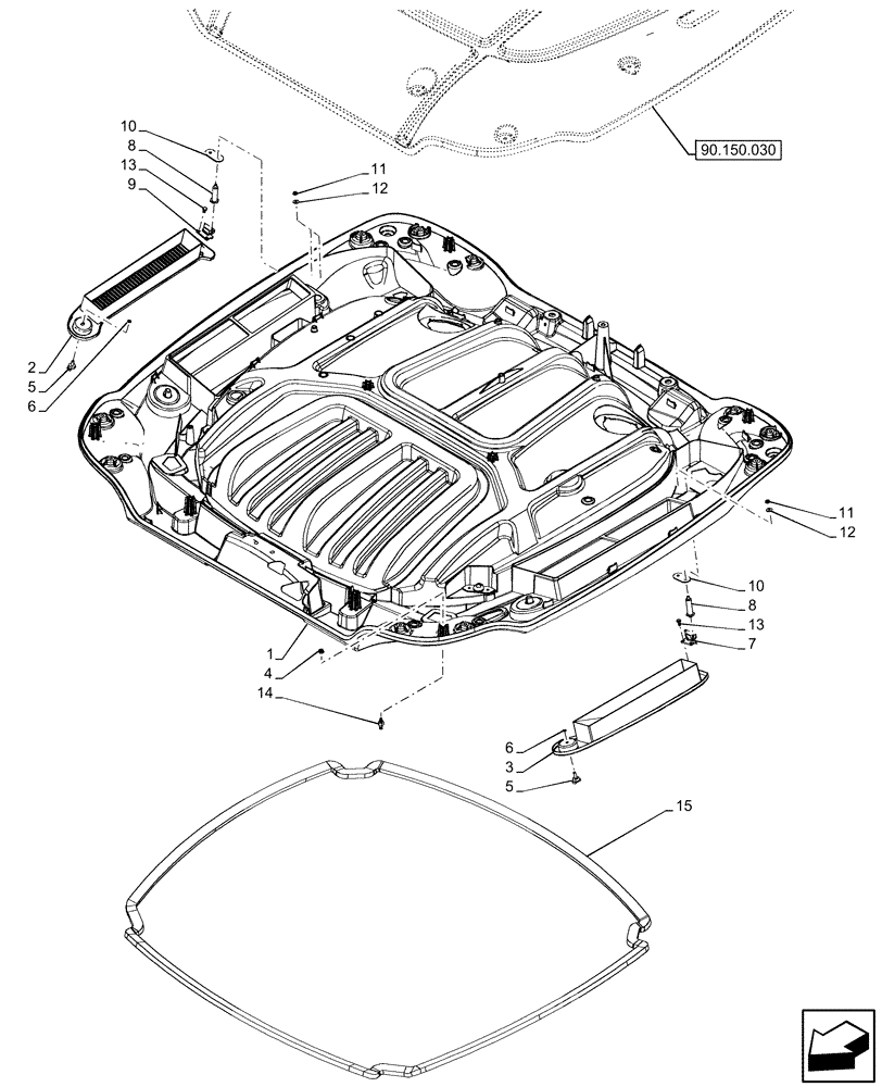 Схема запчастей Case IH OPTUM 300 CVT - (90.150.040) - VAR - 391226 - ROOF LINING (90) - PLATFORM, CAB, BODYWORK AND DECALS
