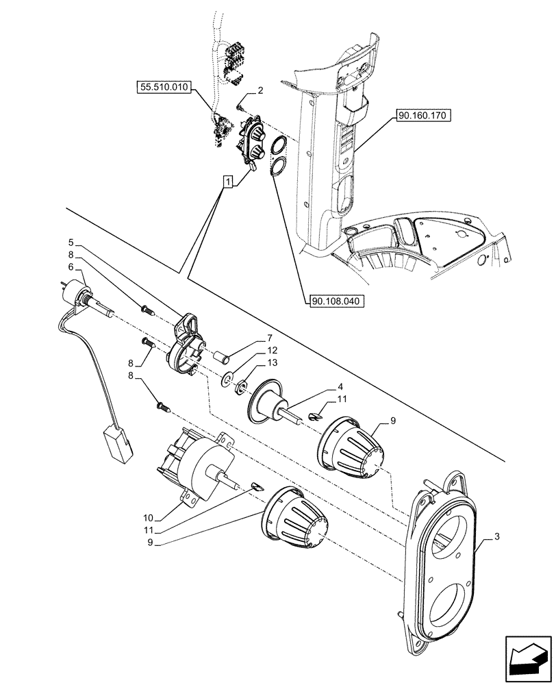 Схема запчастей Case IH FARMALL 120U - (55.051.020) - VAR - 335387, 391246 - HEATER, CONTROL DEVICE (55) - ELECTRICAL SYSTEMS
