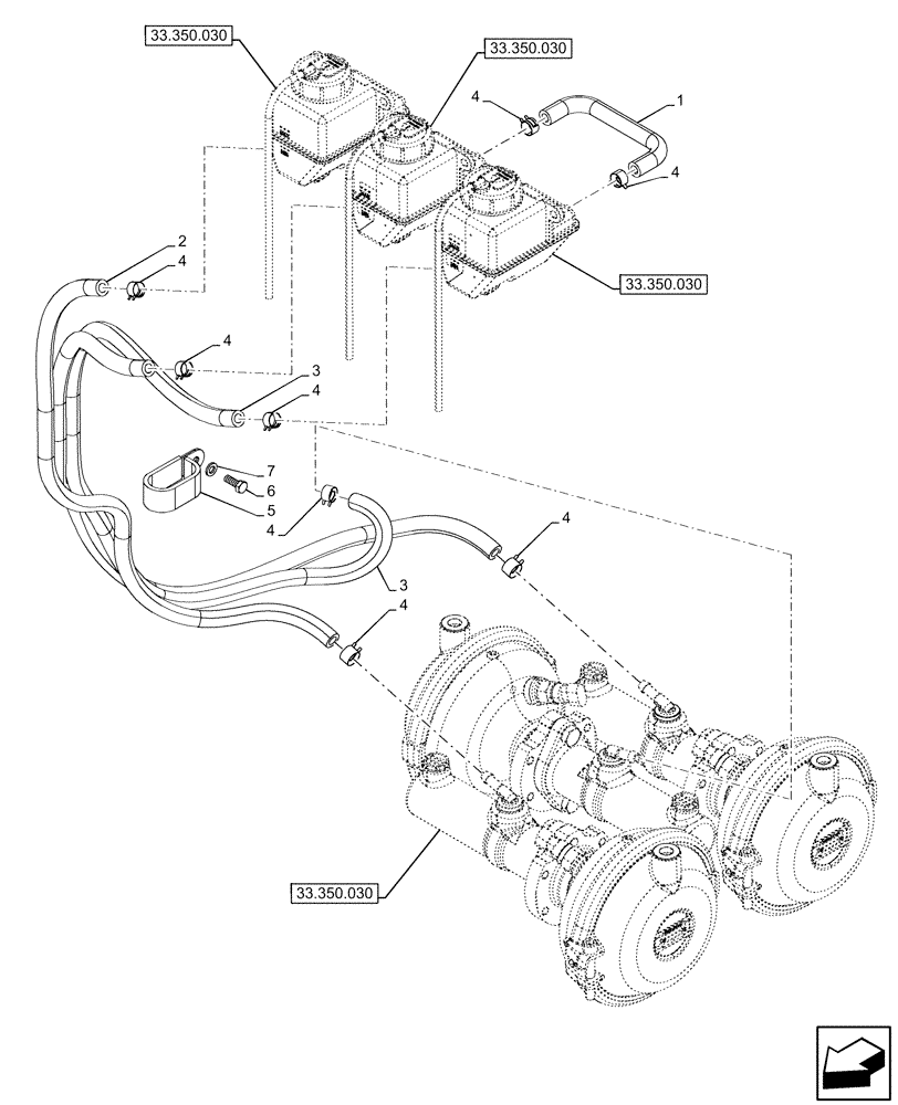 Схема запчастей Case IH OPTUM 300 CVT - (33.350.060) - VAR - 758035 - 758036 - ANTILOCK BRAKING SYSTEM (ABS), BRAKE FLUID RESERVOIR, LINE (33) - BRAKES & CONTROLS