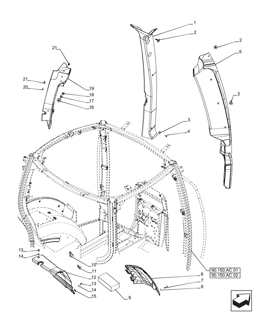 Схема запчастей Case IH PUMA 230 - (90.160.BI) - CONTROLS, COVER (90) - PLATFORM, CAB, BODYWORK AND DECALS