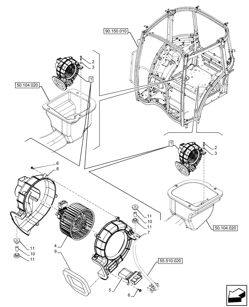 Схема запчастей Case IH FARMALL 110U - (55.050.050) - VAR - 335387, 391246 - HEATER, BLOWER (55) - ELECTRICAL SYSTEMS