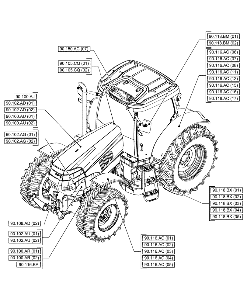 Схема запчастей Case IH PUMA 150 - (90.000.00[01]) - SECTION INDEX - PLATFORM, CAB, BODYWORK & DECALS (90) - PLATFORM, CAB, BODYWORK AND DECALS