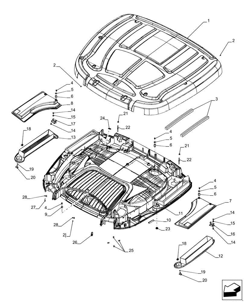 Схема запчастей Case IH PUMA 230 - (90.150.BG[02]) - EEAA ROOF WITH HIGH PROFILE LESS HIGH VISIBILITY PANEL - HEADLINER (90) - PLATFORM, CAB, BODYWORK AND DECALS