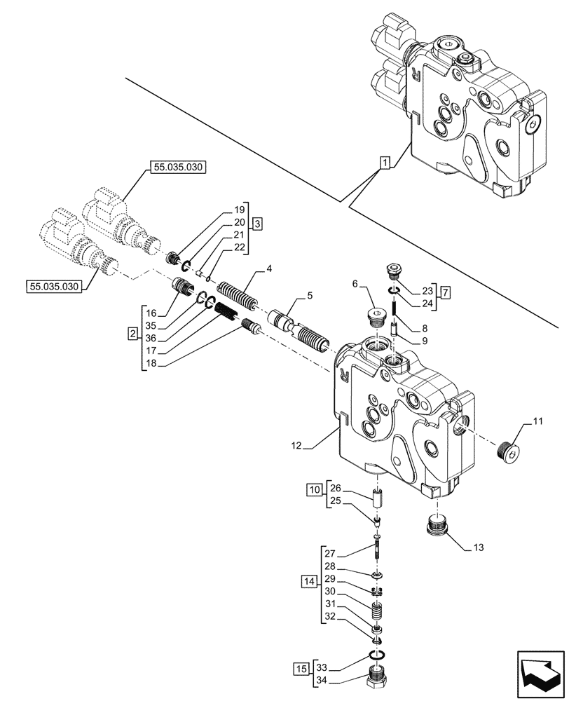 Схема запчастей Case IH OPTUM 300 CVT - (35.204.110) - VAR - 758060, 758061 - REMOTE CONTROL VALVE, COMPONENTS (35) - HYDRAULIC SYSTEMS